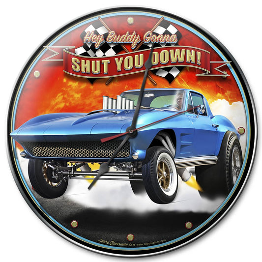 1963 SHUT DOWN, Automotive, Metal Sign, Wall Art, 14 X 14 Inches