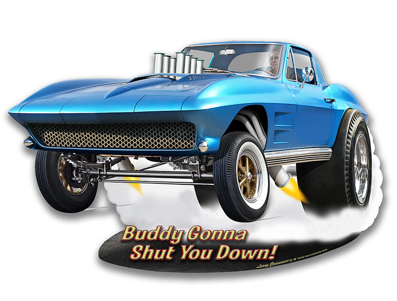 1963 SHUT DOWN CUTOUT Vintage Sign, Automotive, Metal Sign, Wall Art, 15 X 9 Inches