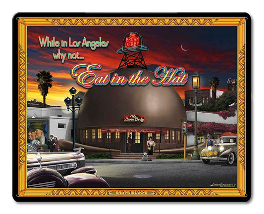 Brown Derby Vintage Sign, Automotive, Metal Sign, Wall Art, 15 X 12 Inches