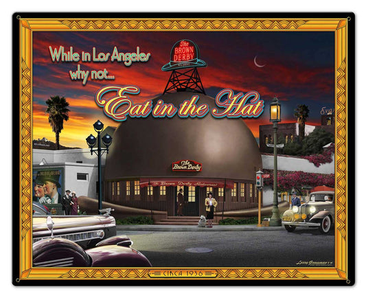 Brown Derby Vintage Sign, Automotive, Metal Sign, Wall Art, 30 X 24 Inches