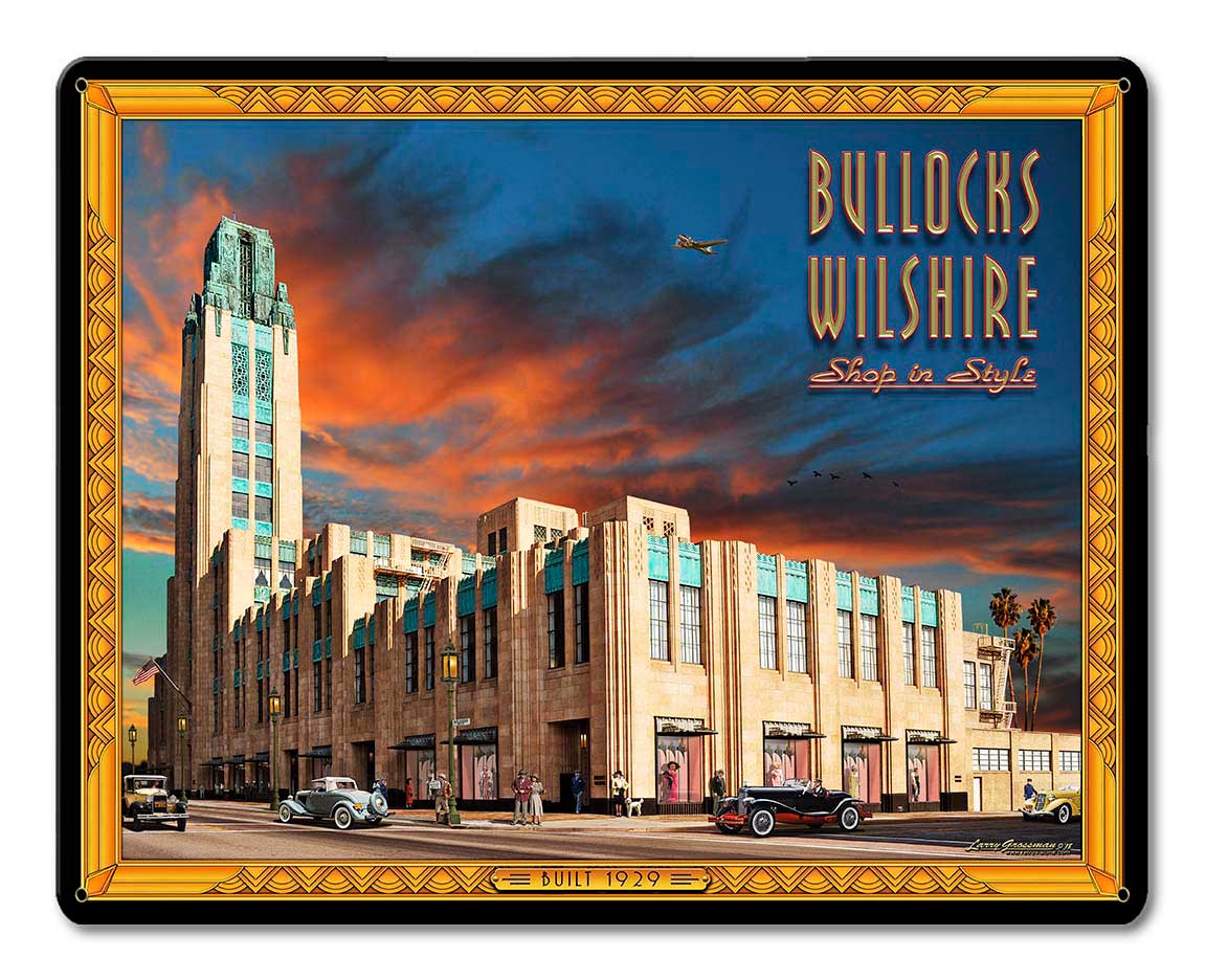 Bullocks Wilshire Vintage Sign, Automotive, Metal Sign, Wall Art, 15 X 12 Inches