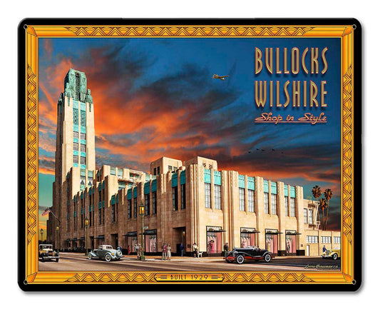 Bullocks Wilshire Vintage Sign, Automotive, Metal Sign, Wall Art, 15 X 12 Inches