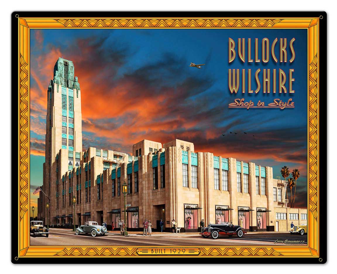 Bullocks Wilshire Vintage Sign, Automotive, Metal Sign, Wall Art, 30 X 24 Inches