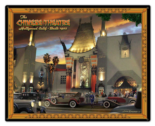 Chinese Theatre Vintage Sign, Automotive, Metal Sign, Wall Art, 30 X 24 Inches