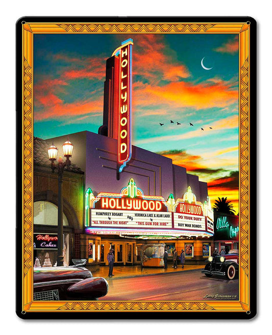 Hollywood Theatre Vintage Sign, Automotive, Metal Sign, Wall Art, 12 X 15 Inches