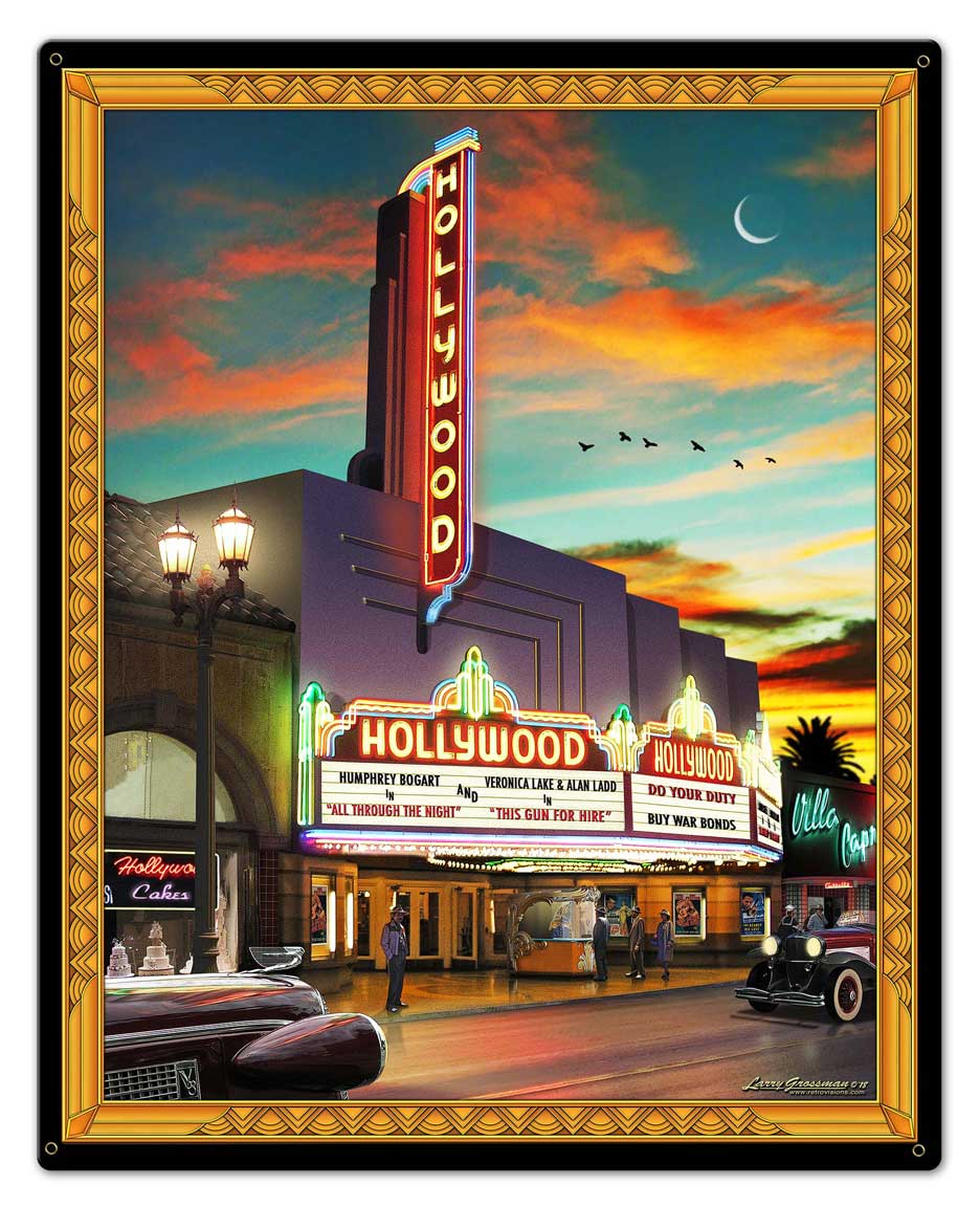 Hollywood Theatre Vintage Sign, Automotive, Metal Sign, Wall Art, 24 X 30 Inches
