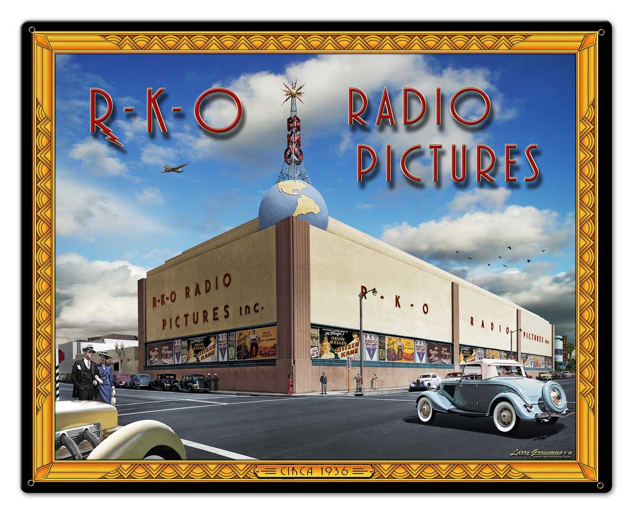 RKO Studios Vintage Sign, Automotive, Metal Sign, Wall Art, 30 X 24 Inches