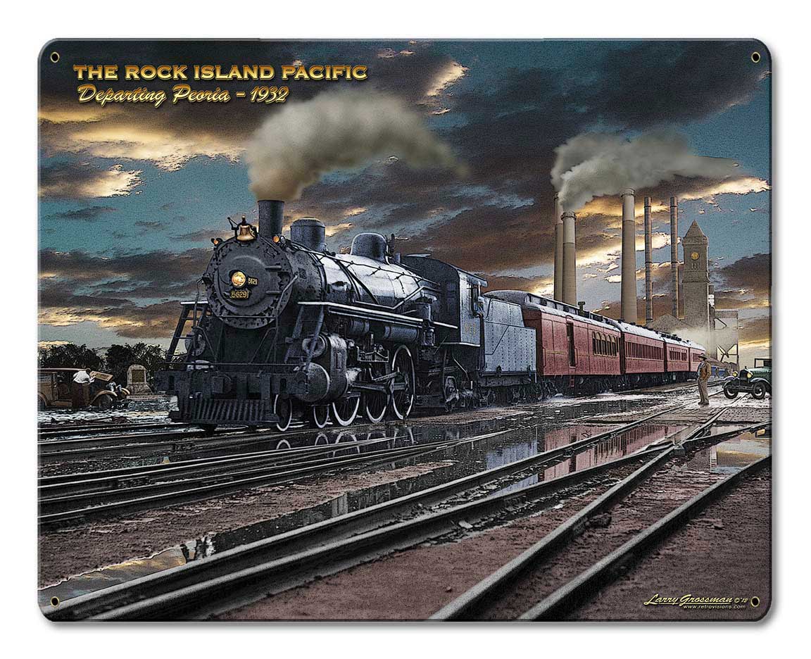 Rock Island Vintage Sign, Automotive, Metal Sign, Wall Art, 15 X 12 Inches