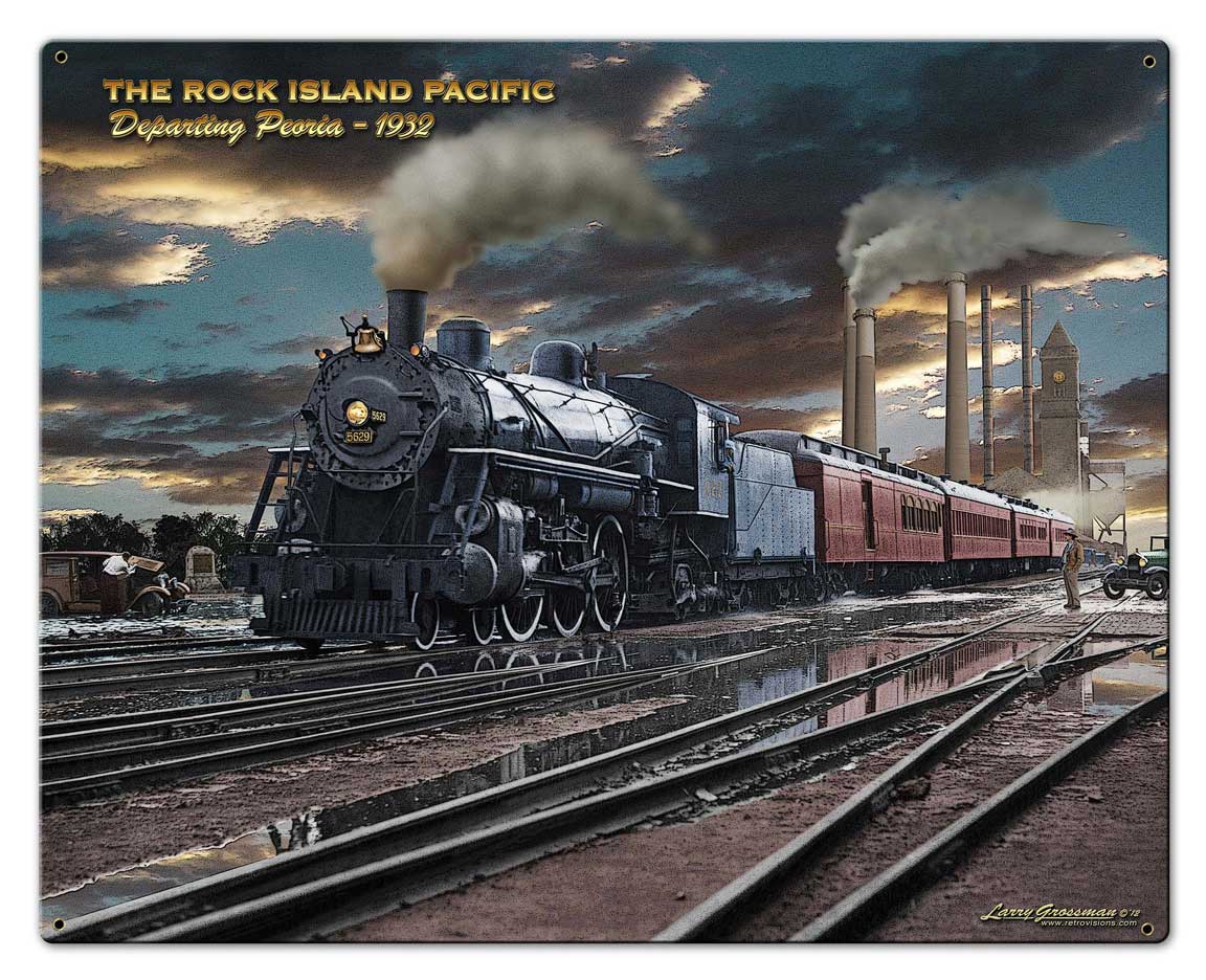 Rock Island Vintage Sign, Automotive, Metal Sign, Wall Art, 30 X 24 Inches