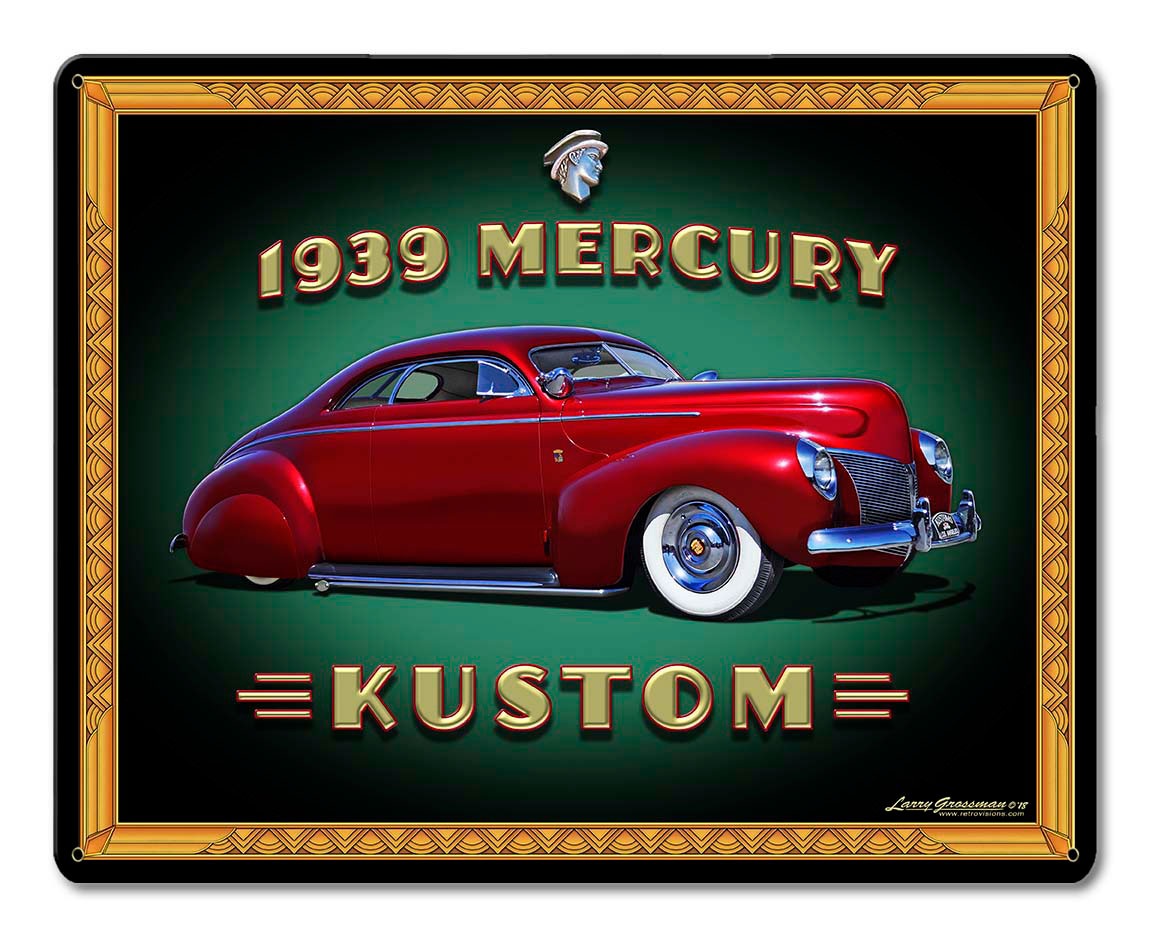 1939 Merc Kustom Frame Vintage Sign, Automotive, Metal Sign, Wall Art, 15 X 12 Inches
