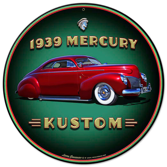 1939 Merc Kustom Vintage Sign, Automotive, Metal Sign, Wall Art, 14 X 14 Inches