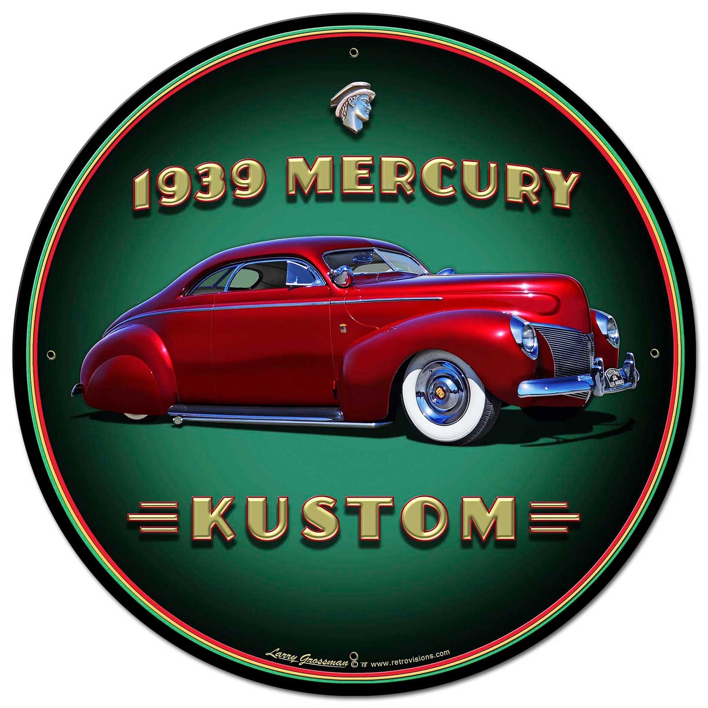1939 Merc Kustom Vintage Sign, Automotive, Metal Sign, Wall Art, 28 X 28 Inches