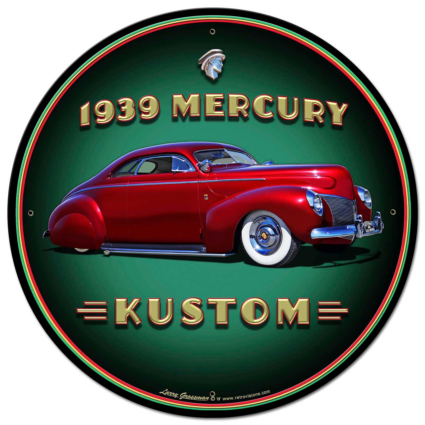 1939 Merc Kustom Vintage Sign, Automotive, Metal Sign, Wall Art, 28 X 28 Inches