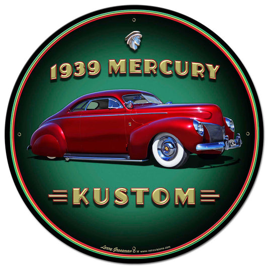 1939 Merc Kustom Vintage Sign, Automotive, Metal Sign, Wall Art, 28 X 28 Inches