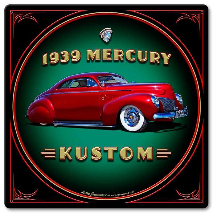 1939 Merc Kustom Vintage Sign, Automotive, Metal Sign, Wall Art, 12 X 12 Inches