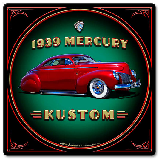 1939 Merc Kustom Vintage Sign, Automotive, Metal Sign, Wall Art, 12 X 12 Inches