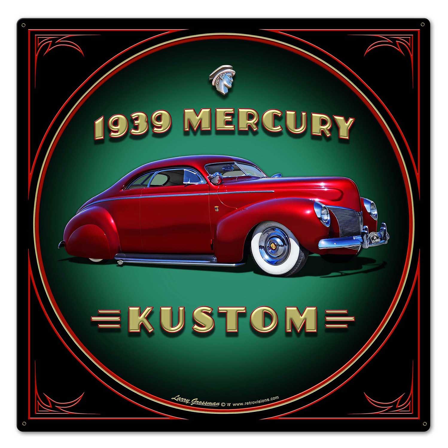 1939 Merc Kustom Vintage Sign, Automotive, Metal Sign, Wall Art, 24 X 24 Inches