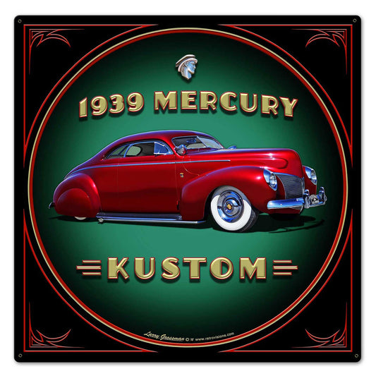 1939 Merc Kustom Vintage Sign, Automotive, Metal Sign, Wall Art, 24 X 24 Inches