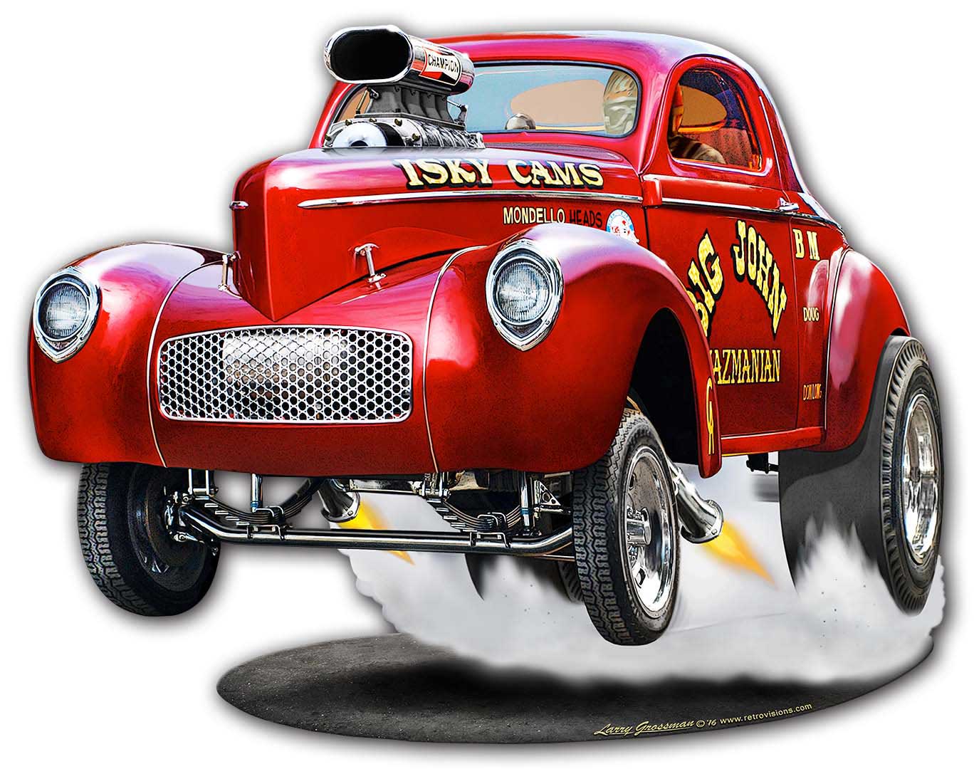 1940 Willys Big John Gasser Cut-out Vintage Sign, Automotive, Metal Sign, Wall Art, 18 X 14 Inches