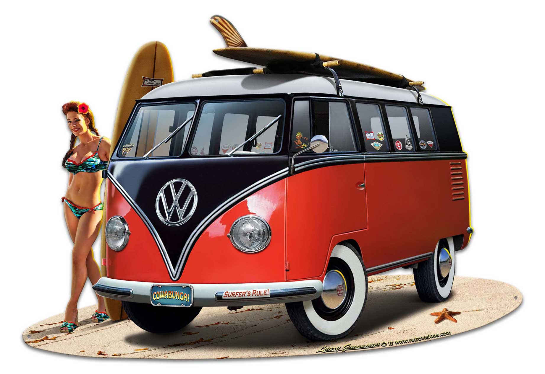 Hunington Beach VW Cutout Vintage Sign, Automotive, Metal Sign, Wall Art, 30 X 20 Inches