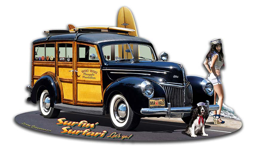 1939 Woody Surfin Surfari Vintage Sign, Automotive, Metal Sign, Wall Art, 18 X 11 Inches