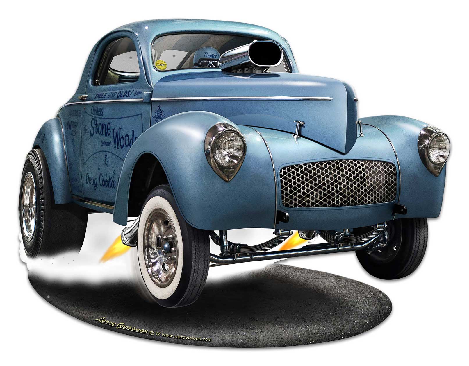 1941 S W C Willys Gasser Cutout Vintage Sign, Automotive, Metal Sign, Wall Art, 30 X 23 Inches