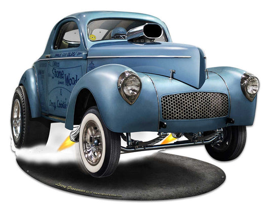 1941 S W C Willys Gasser Cutout Vintage Sign, Automotive, Metal Sign, Wall Art, 30 X 23 Inches