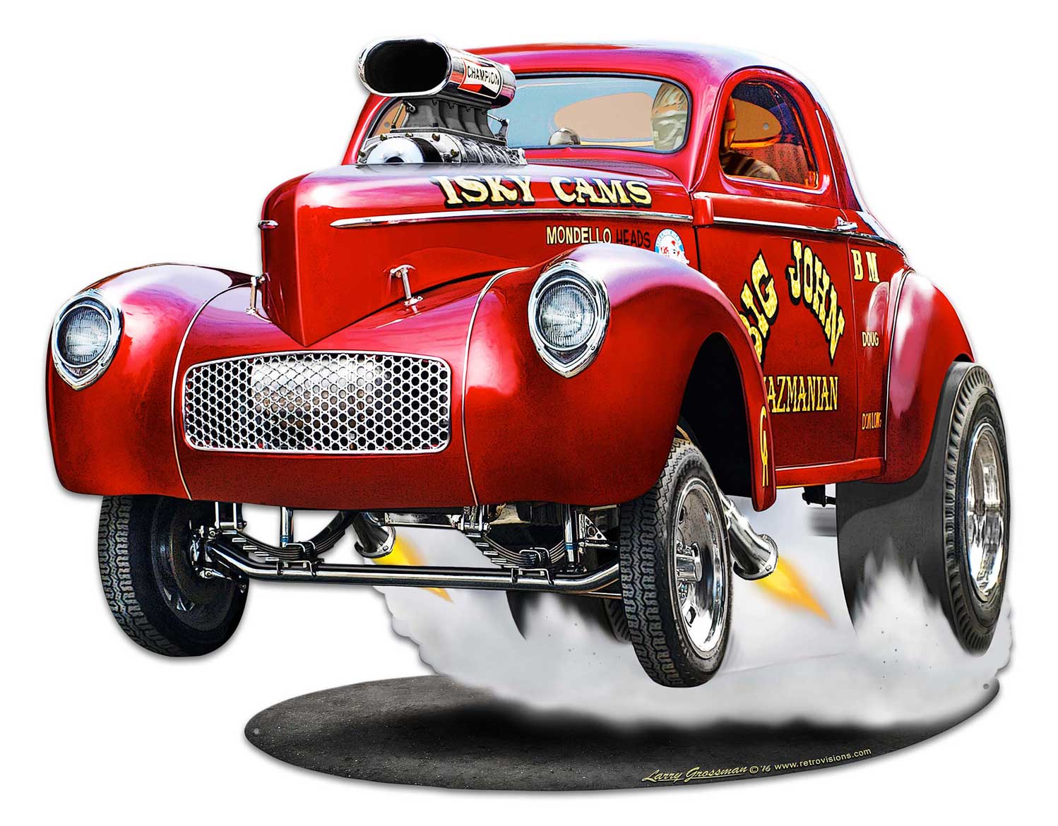 1940 Willys Big John Gasser Cutout Vintage Sign, Automotive, Metal Sign, Wall Art, 29 X 23 Inches