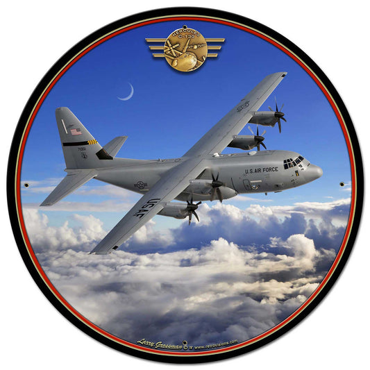 C-130 Hercules Vintage Sign, Automotive, Metal Sign, Wall Art, 28 X 28 Inches