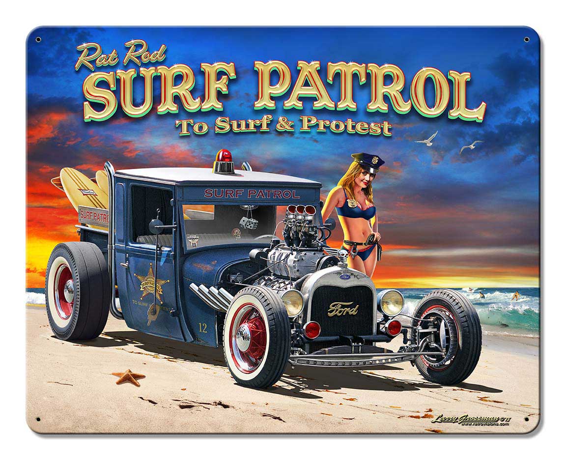 1929 Rat Rod Surf Patrol Vintage Sign, Automotive, Metal Sign, Wall Art, 15 X 12 Inches