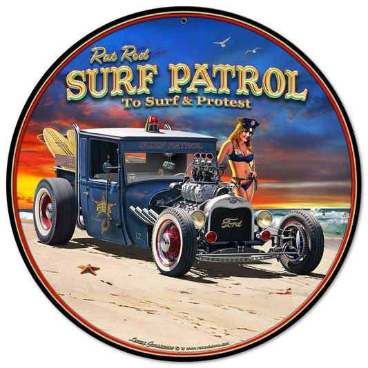 1929 Rat Rod Surf Patrol Vintage Sign, Automotive, Metal Sign, Wall Art, 14 X 14 Inches