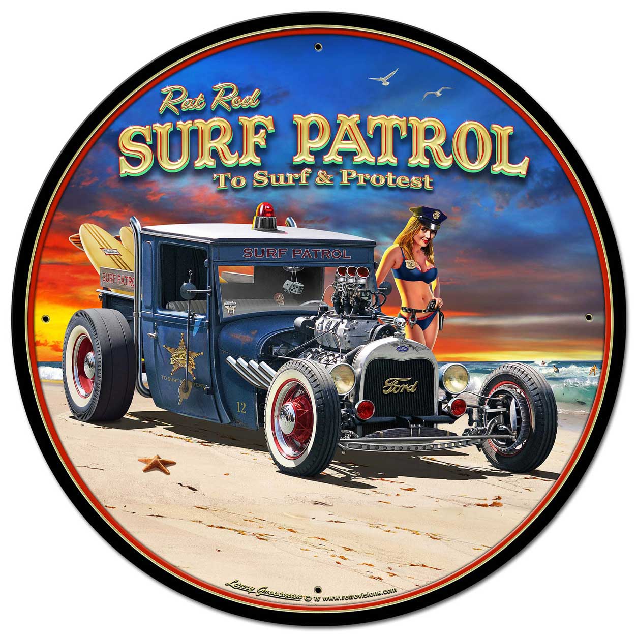 1929 Rat Rod Surf Patrol Vintage Sign, Automotive, Metal Sign, Wall Art, 28 X 28 Inches