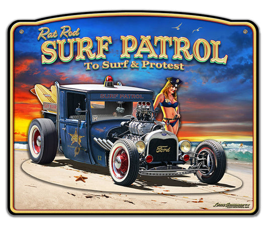 1929 Rat Rod Surf Patrol 3-D Vintage Sign, 3-D, Metal Sign, Wall Art, 18 X 15 Inches