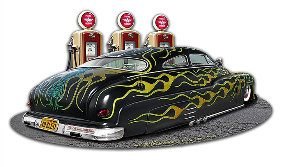 1949 Led Sled Fill Up Cutout Vintage Sign, Automotive, Metal Sign, Wall Art, 18 X 10 Inches