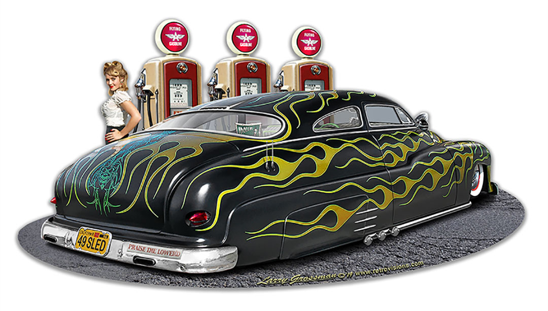 1949 Led Sled Fillup Cutout WGirl Vintage Sign, Automotive, Metal Sign, Wall Art, 18 X 10 Inches