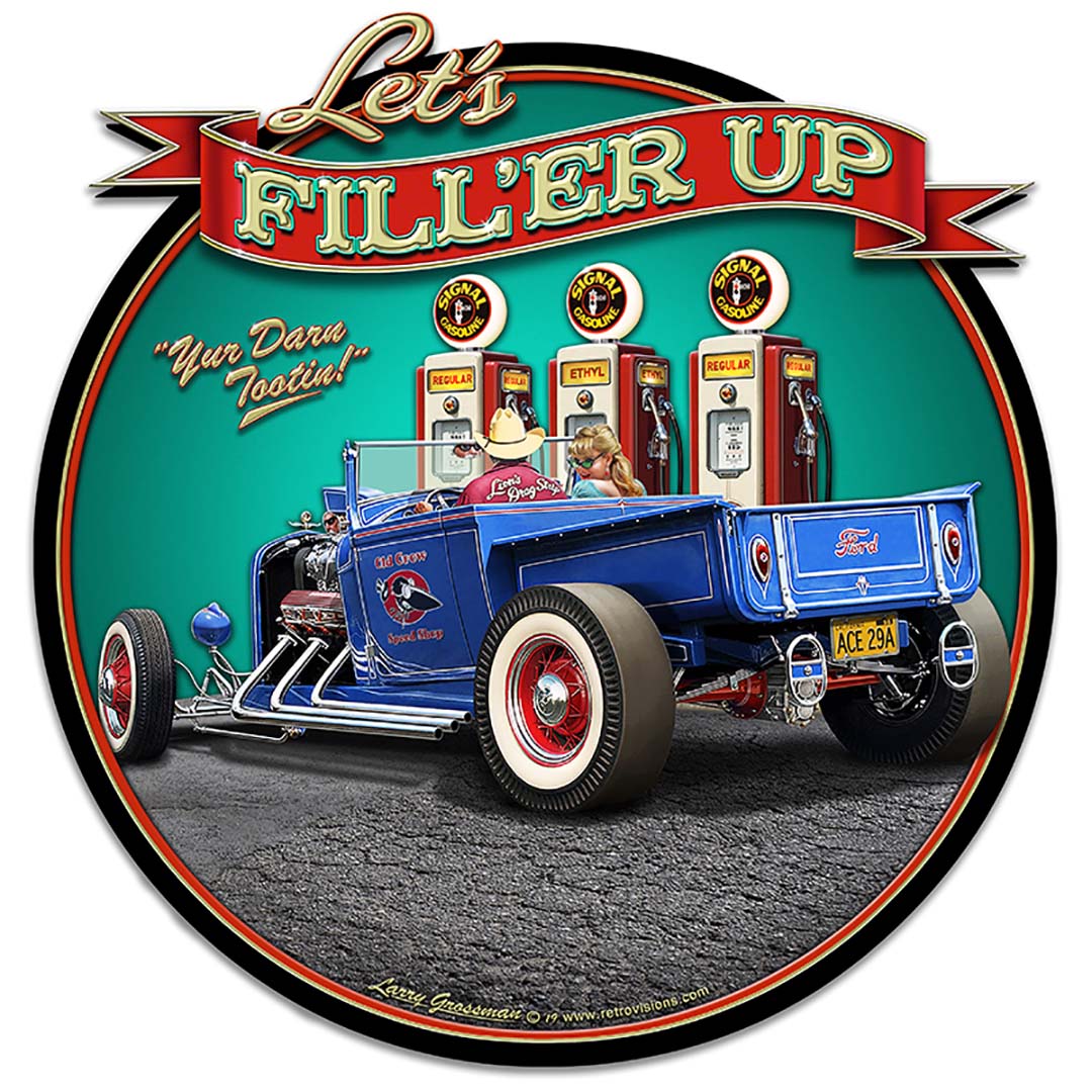 1929 Rod Pickup Fillup Vintage Sign, Automotive, Metal Sign, Wall Art, 16 X 17 Inches