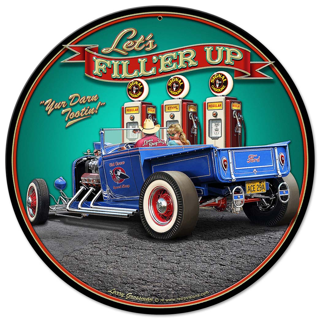 1929 Rod Pickup Fillup Vintage Sign, Automotive, Metal Sign, Wall Art, 14 X 14 Inches