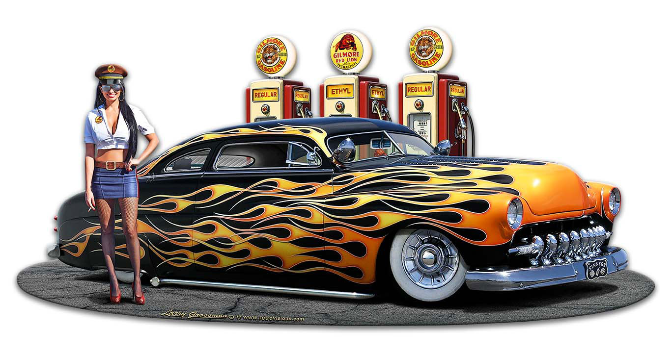 1949 Merc Kustom Fill-up Vintage Sign, Automotive, Metal Sign, Wall Art, 18 X 9 Inches