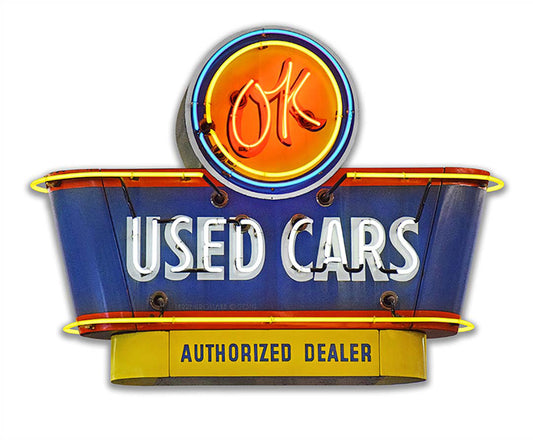 1950's OK Used Cars Vintage Sign, Automotive, Metal Sign, Wall Art, 18 X 12 Inches