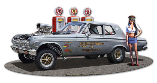 1964 Plymouth Gasser Fill-up WG Vintage Sign, Oil & Petro, Metal Sign, Wall Art, 18 X 9 Inches