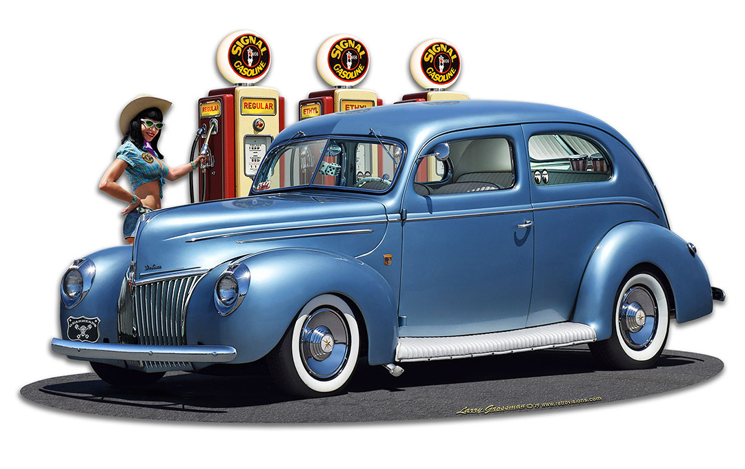 1939 Rod Sedan Fill-up WG Vintage Sign, Automotive, Metal Sign, Wall Art, 18 X 10 Inches