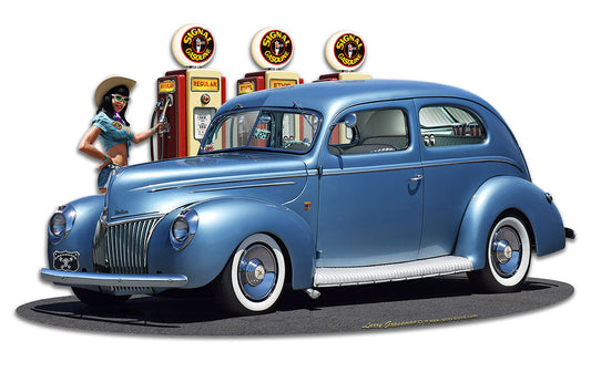 1939 Rod Sedan Fill-up WG Vintage Sign, Automotive, Metal Sign, Wall Art, 18 X 10 Inches