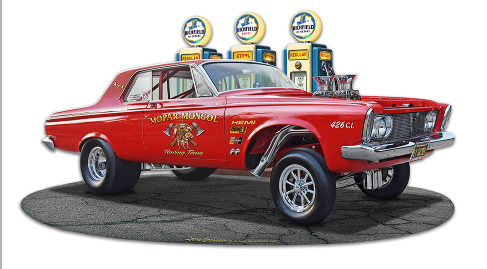 1963 Plymouth Gasser Fill-up Vintage Sign, Oil & Petro, Metal Sign, Wall Art, 18 X 10 Inches