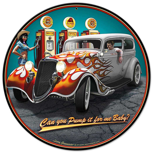 1934 Rod Sedan Fill-up Vintage Sign, Automotive, Metal Sign, Wall Art, 14 X 14 Inches