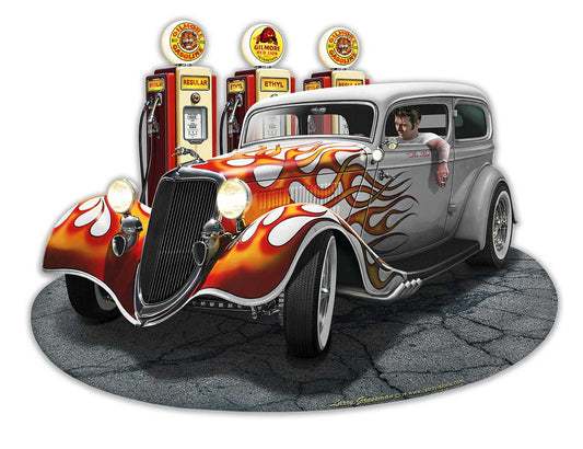1934 Rod Sedan Fill-up Vintage Sign, Automotive, Metal Sign, Wall Art, 18 X 14 Inches