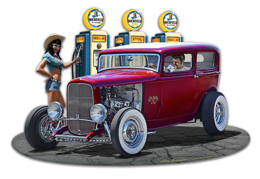 1932 Rod Sedan Fill-up WD Vintage Sign, Automotive, Metal Sign, Wall Art, 18 X 12 Inches