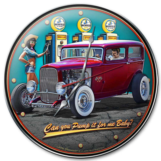 1932 Sedan Fill-up, Automotive, Metal Sign, Wall Art, 14 X 14 Inches