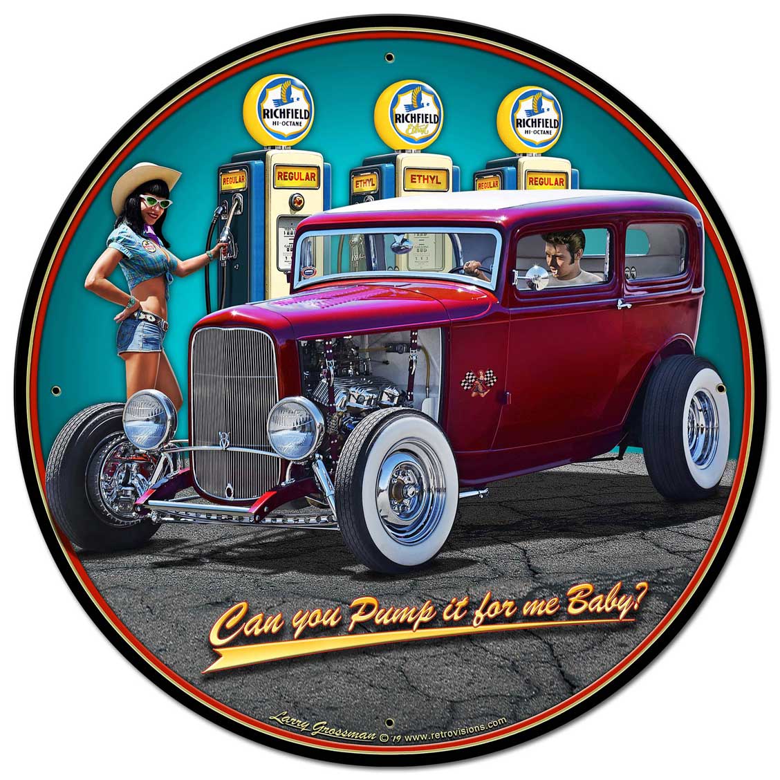 1932 Sedan Fill-up Vintage Sign, Automotive, Metal Sign, Wall Art, 28 X 28 Inches