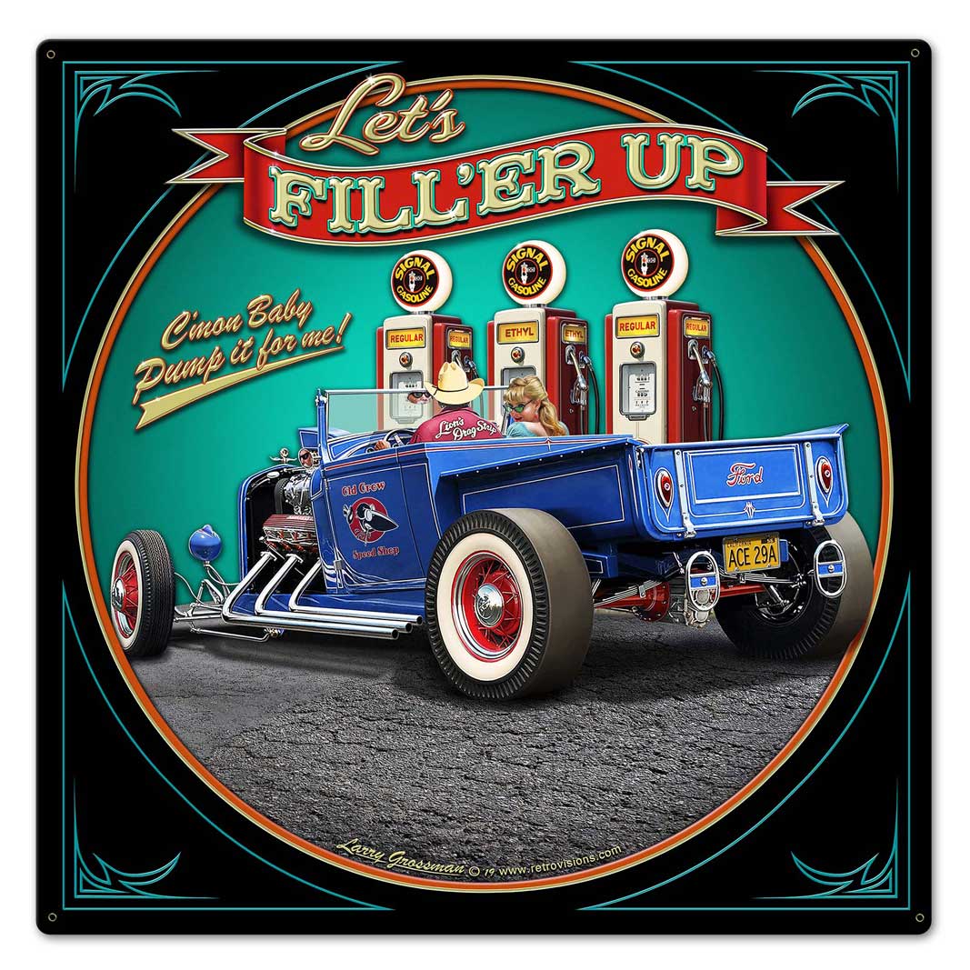 LGB414 - 1929 ROD PICK-UP FILL-UP Vintage Sign, Automotive, Metal Sign, Wall Art, 24 X 24 Inches