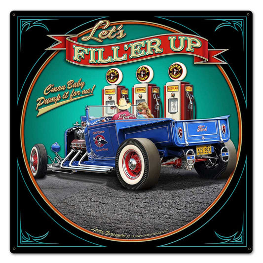 LGB414 - 1929 ROD PICK-UP FILL-UP Vintage Sign, Automotive, Metal Sign, Wall Art, 24 X 24 Inches
